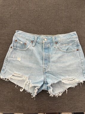 Levi's Light Blue Distressed Denim Cutoff Shorts 501